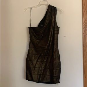 One Shoulder Black and Gold Bodycon Dress NWT